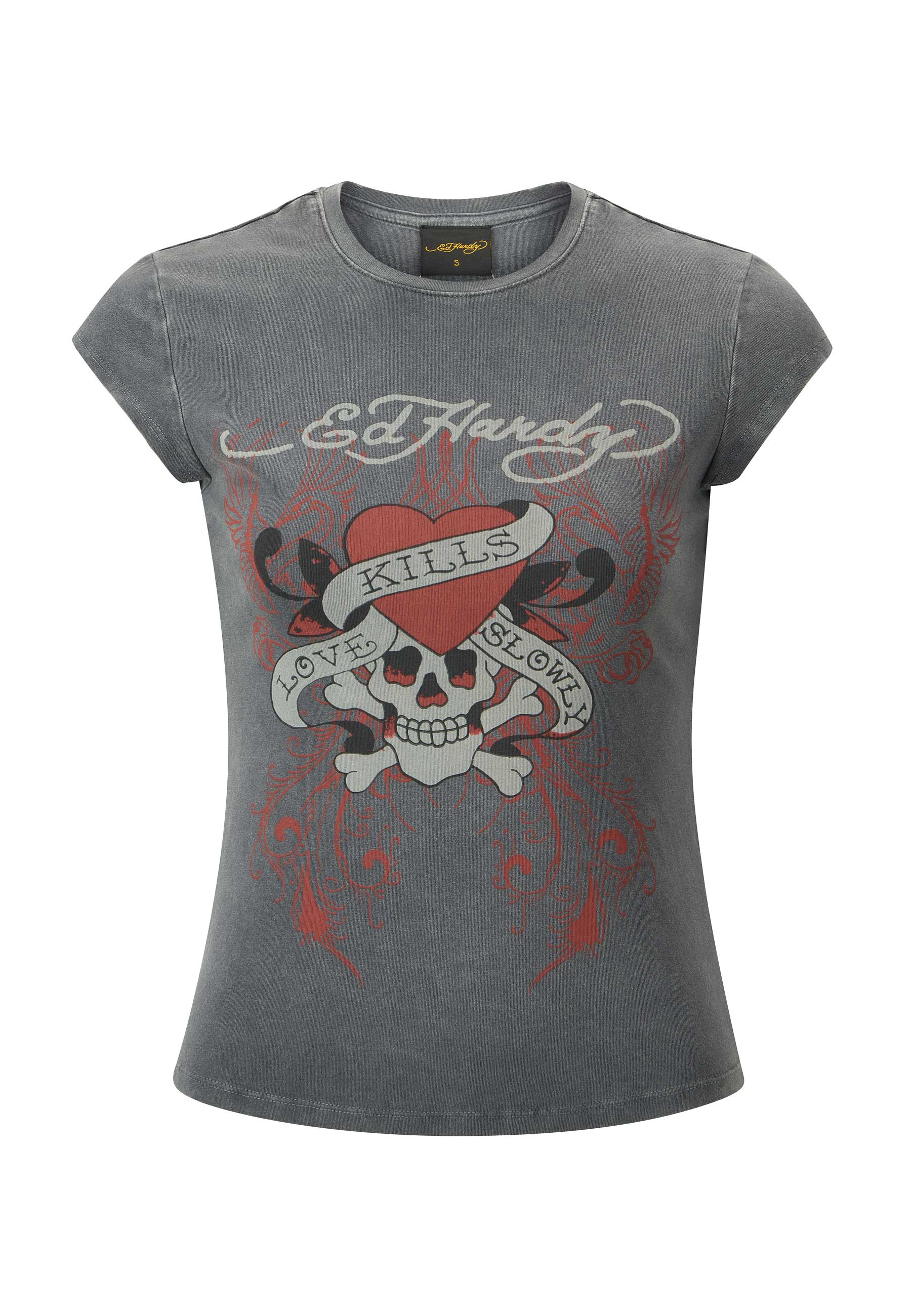 Womens Love Kills Cap Sleeve Tshirt Top - Grey - Image 5