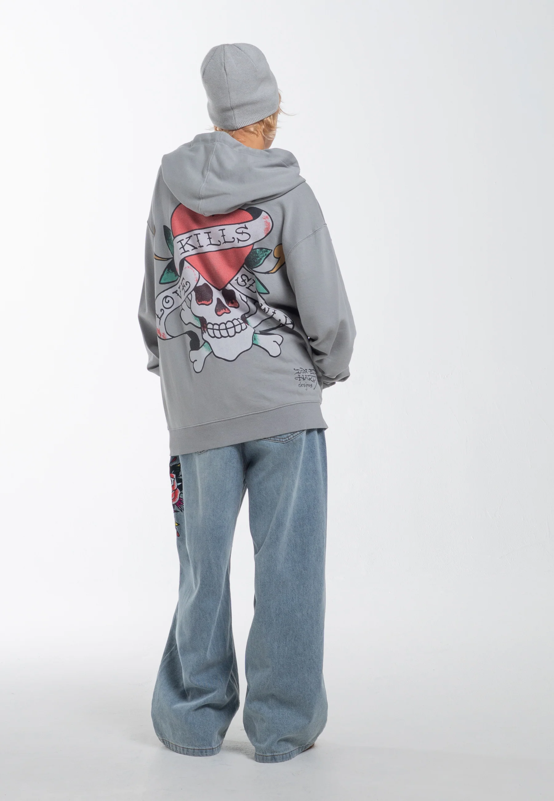 Womens Love Kills Slowly Zip Through Hoodie - Grey - Image 3