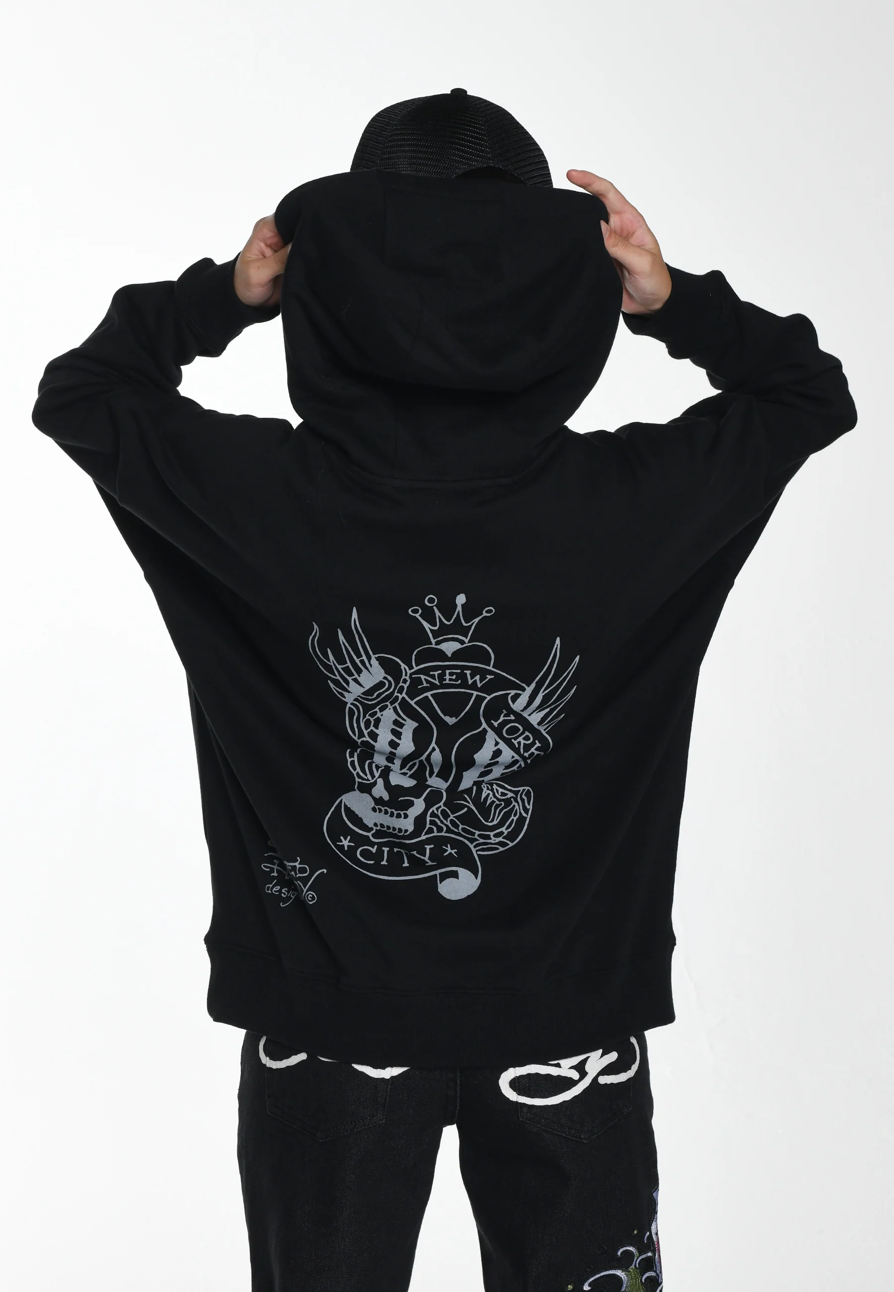 Womens Nyc Mono Graphic Hoodie - Black - Image 3