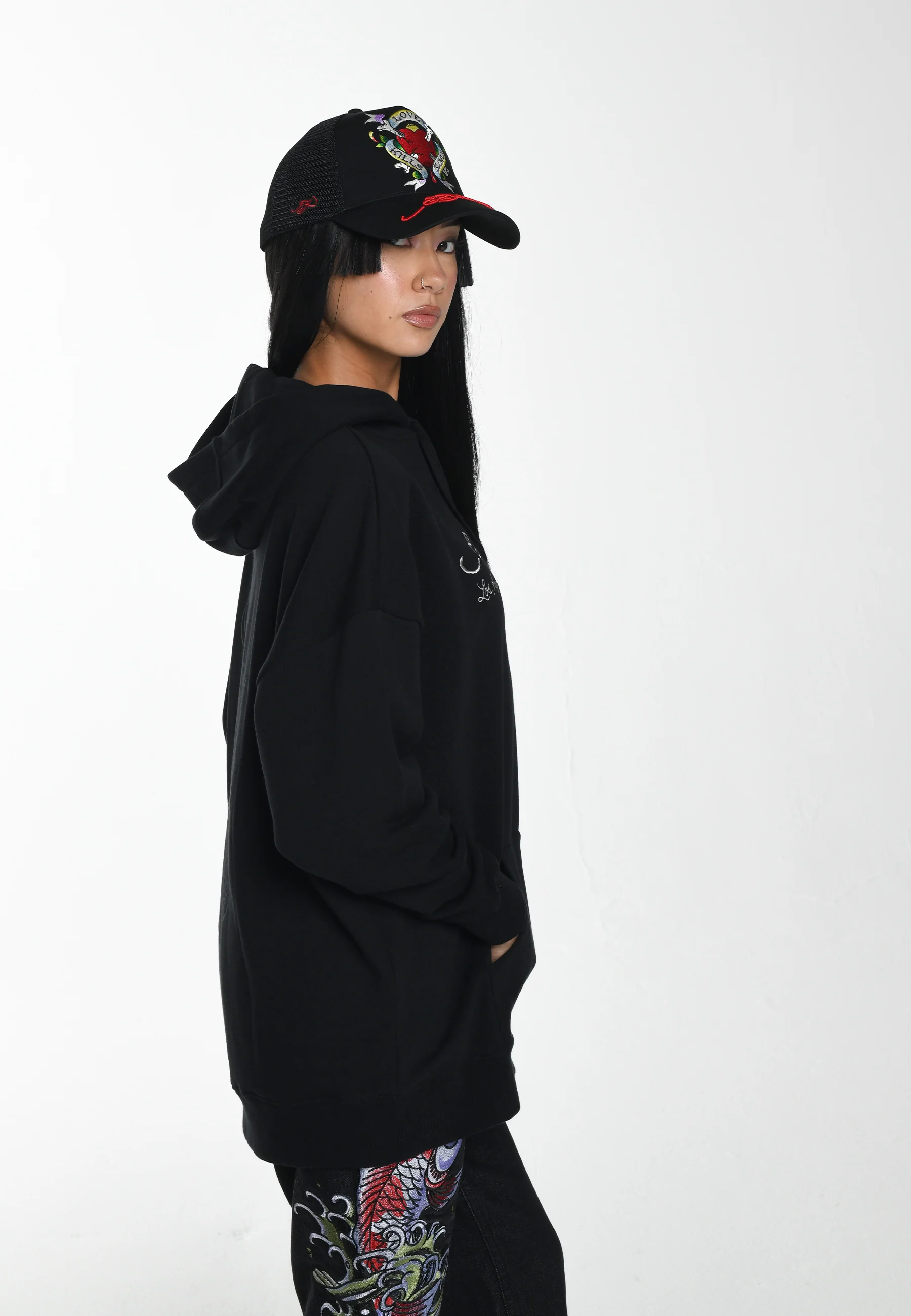 Womens Nyc Mono Graphic Hoodie - Black - Image 4