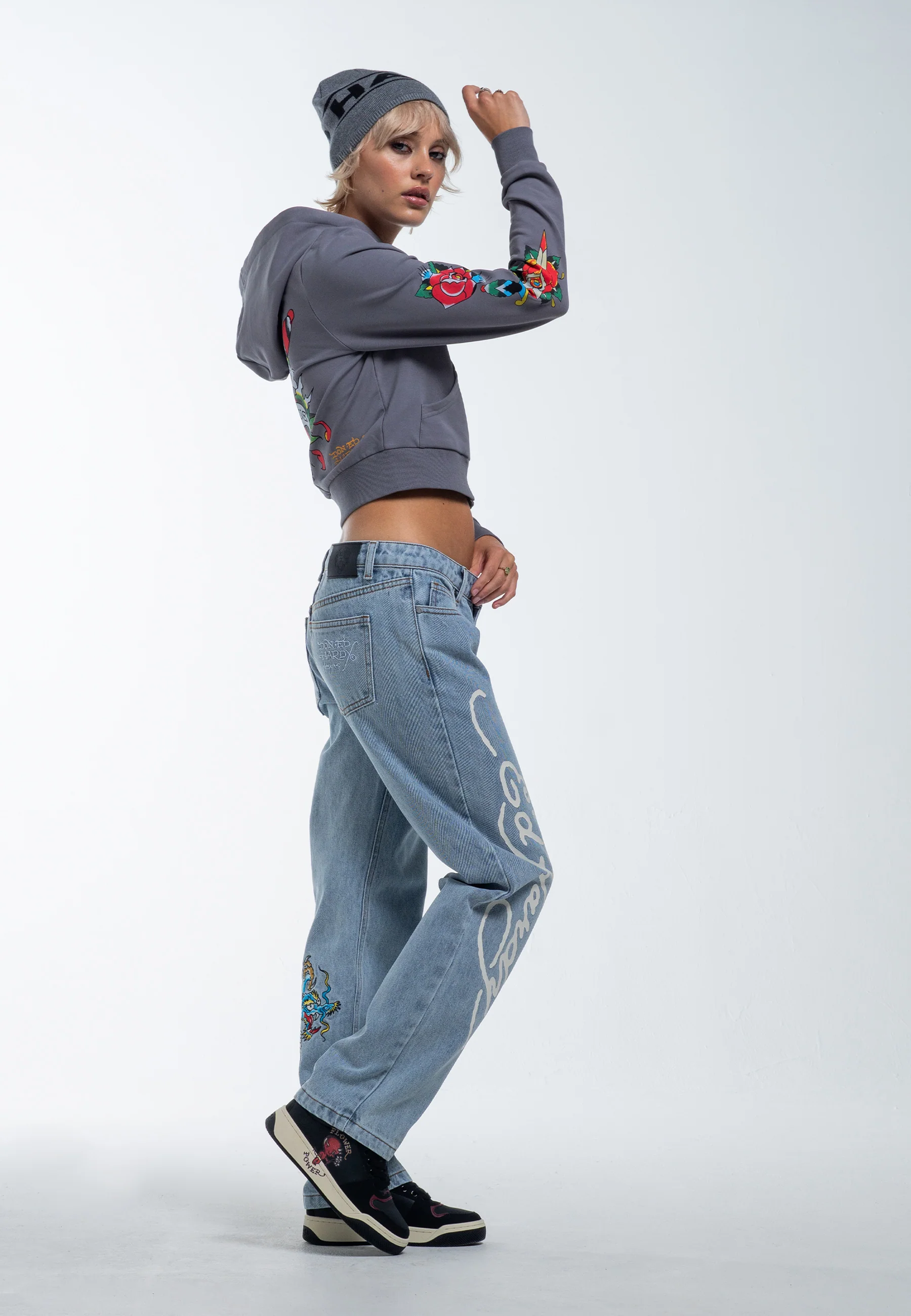 Womens Only Live Once Cropped Zip Through Hoodie - Grey - Image 5