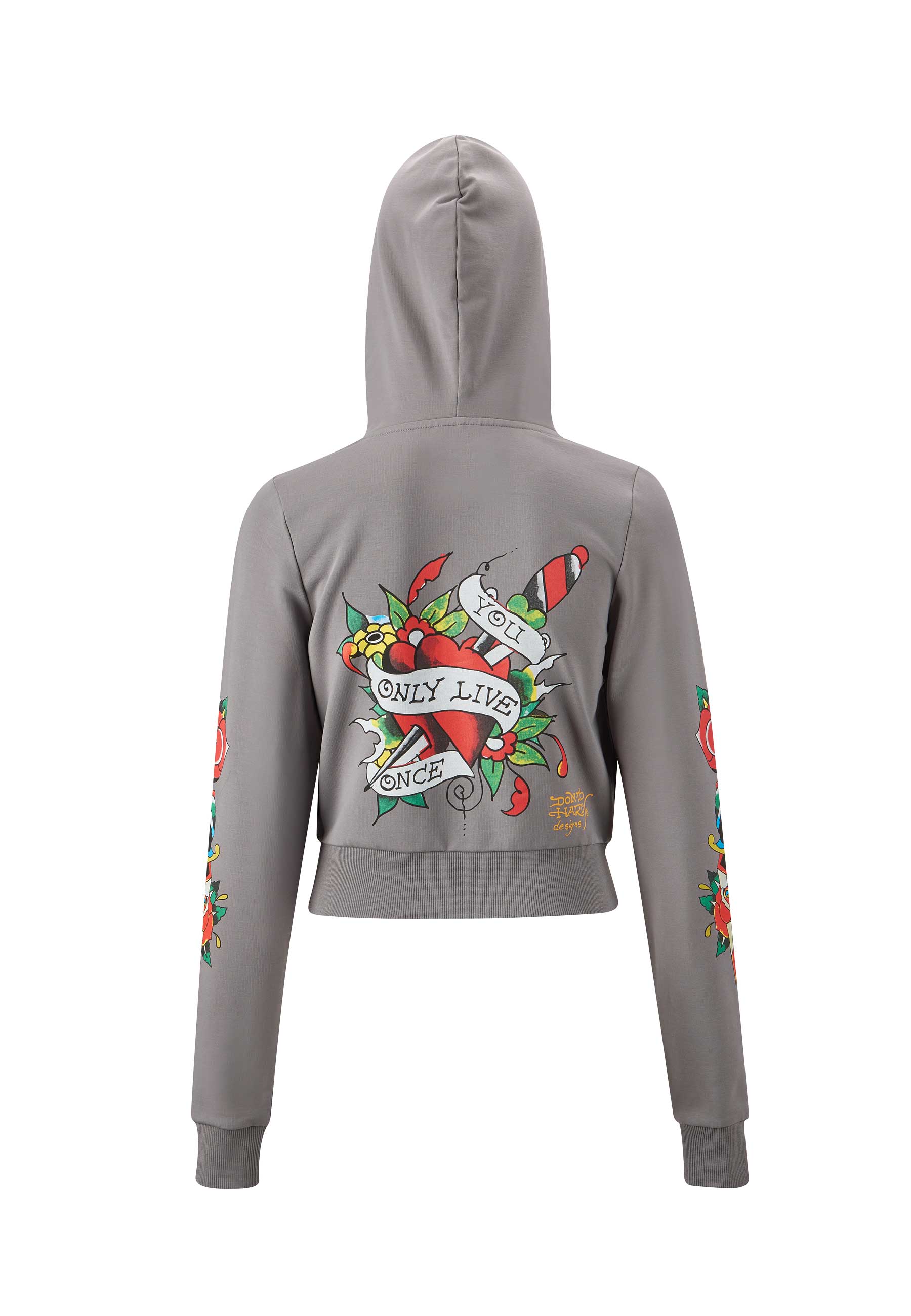 Womens Only Live Once Cropped Zip Through Hoodie - Grey - Image 7
