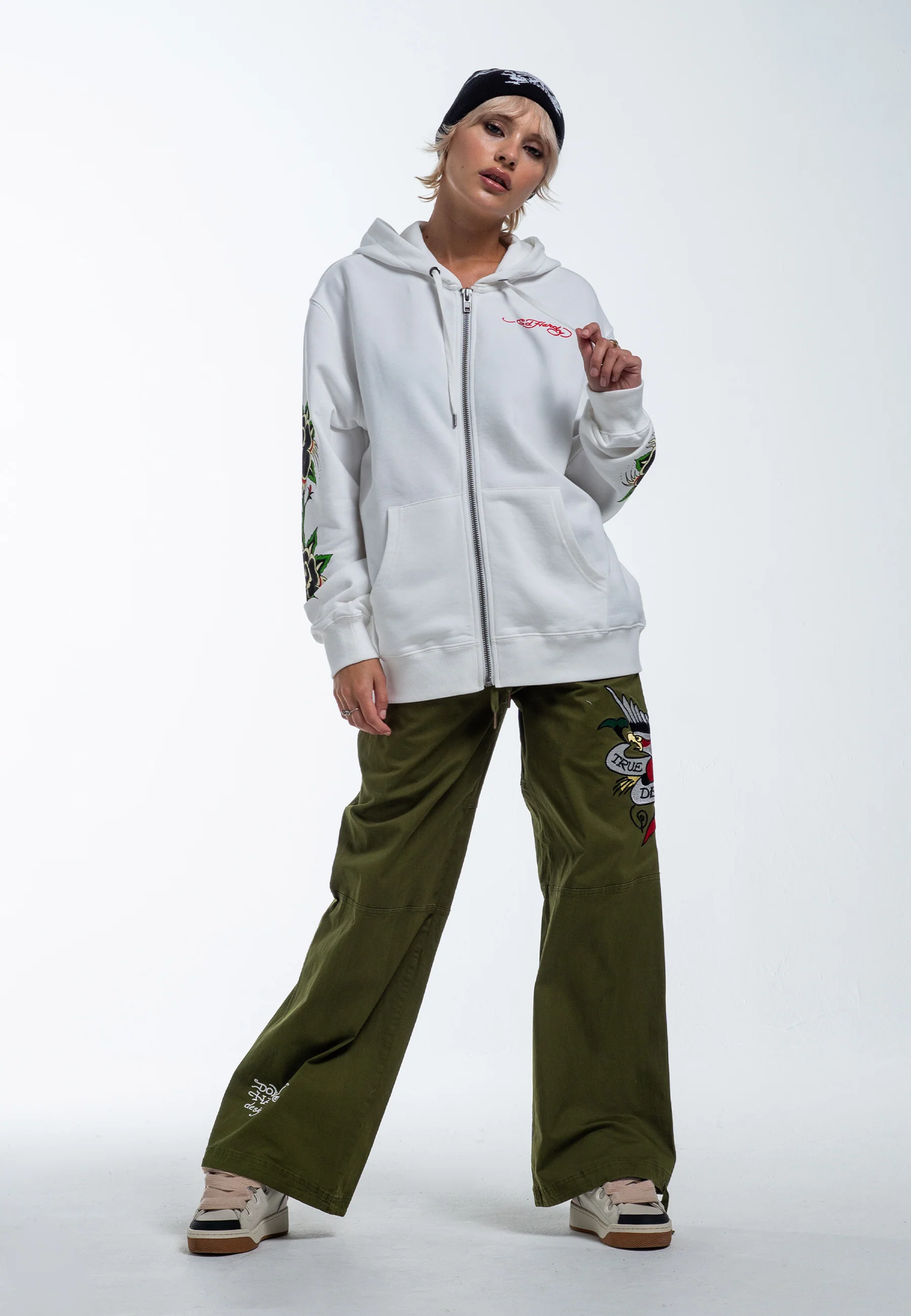 Womens Stay True Relaxed Zip Through Hoodie - White - Image 6