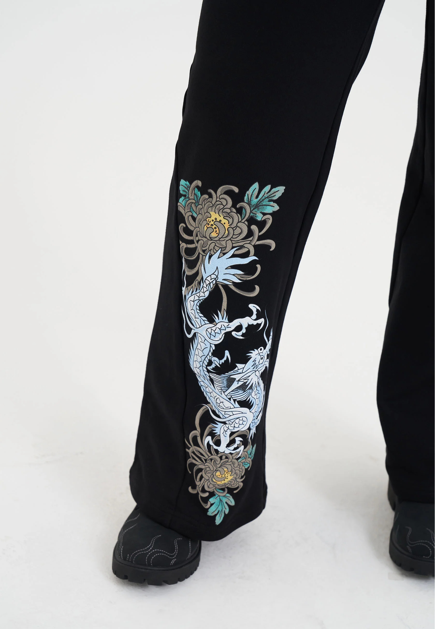 Womens Studded Floral Dragon Tracksuit Pants - Black - Image 4