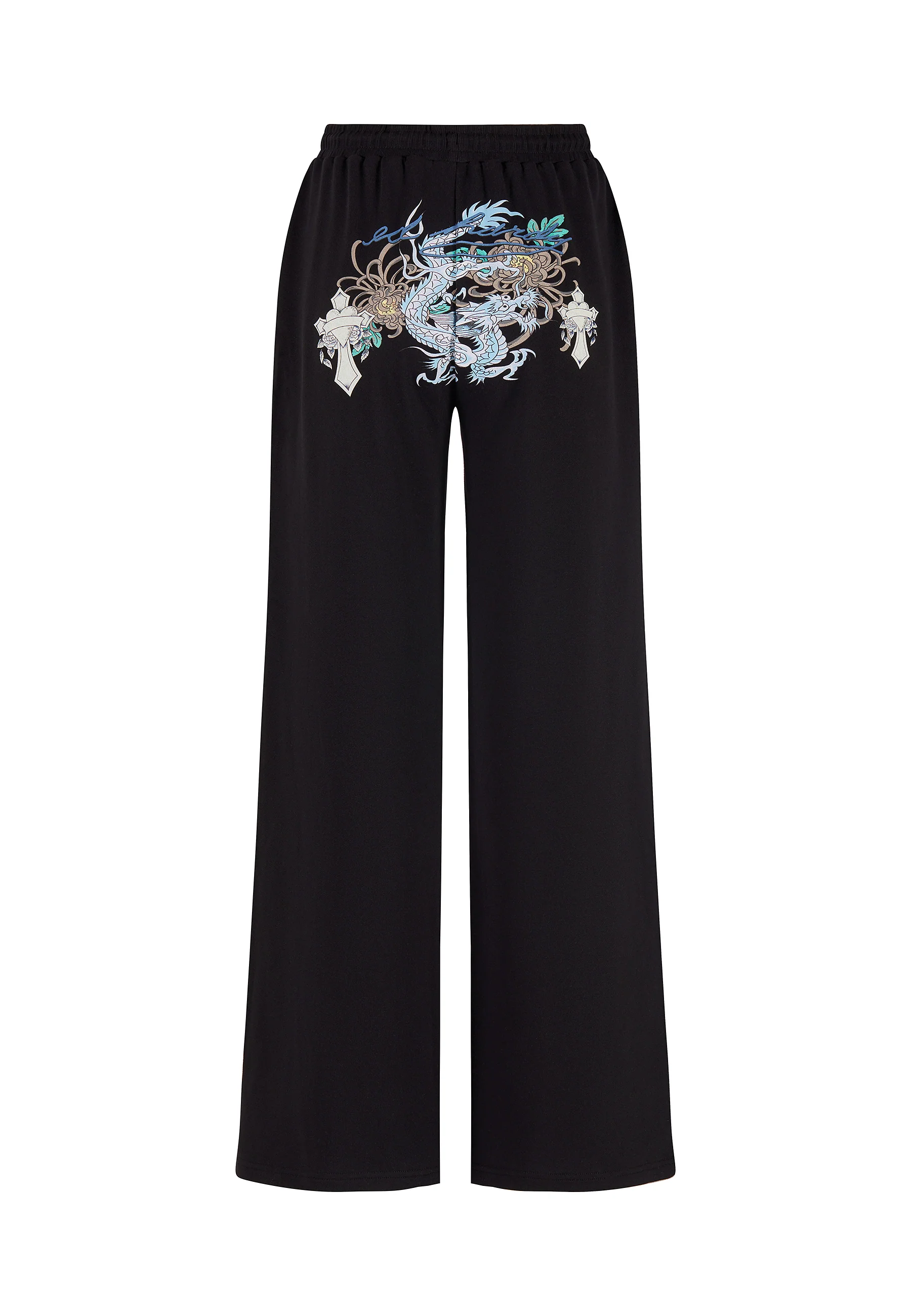 Womens Studded Floral Dragon Tracksuit Pants - Black - Image 7