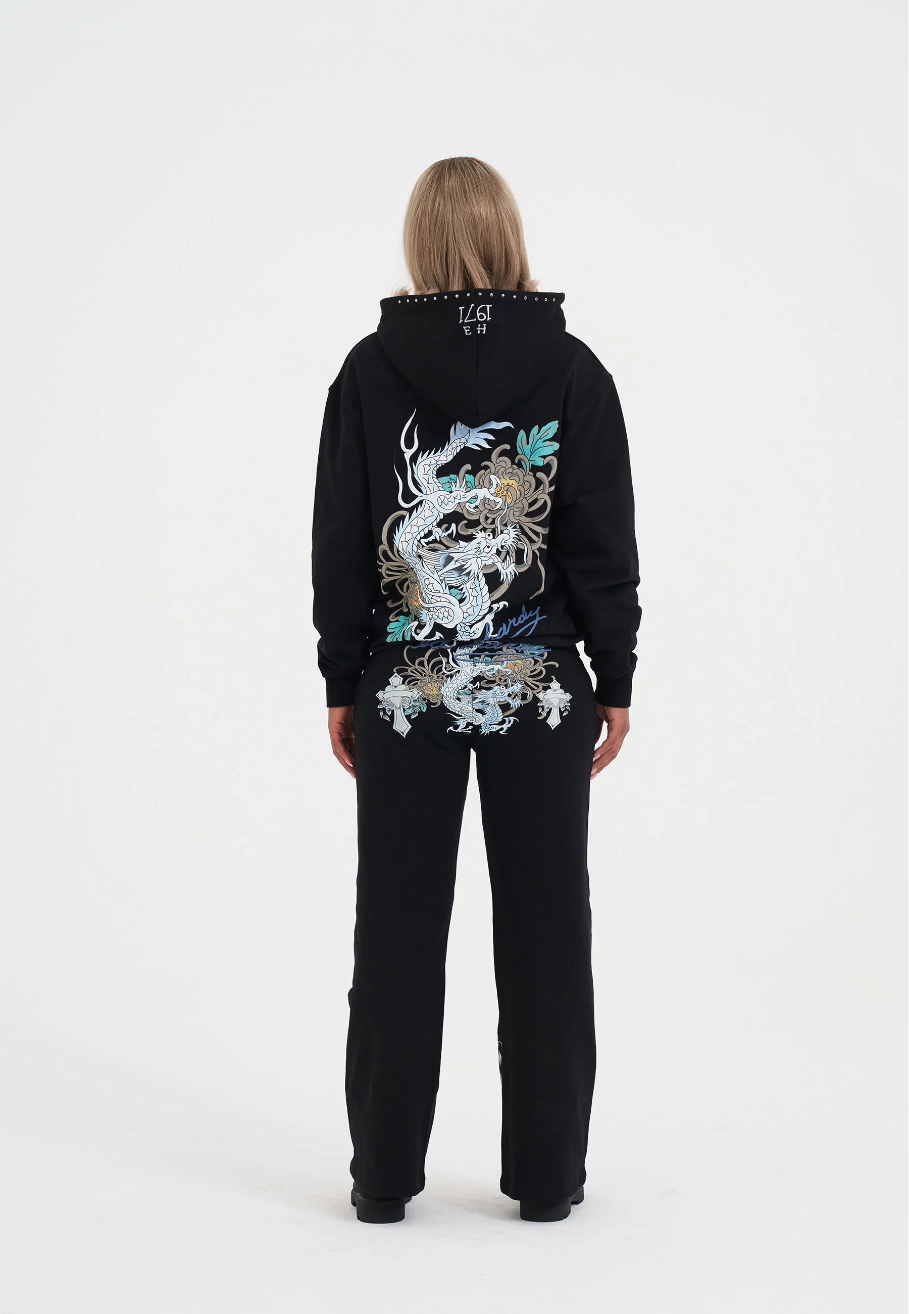 Womens Studded Floral Dragon Tracksuit Top - Black - Image 5