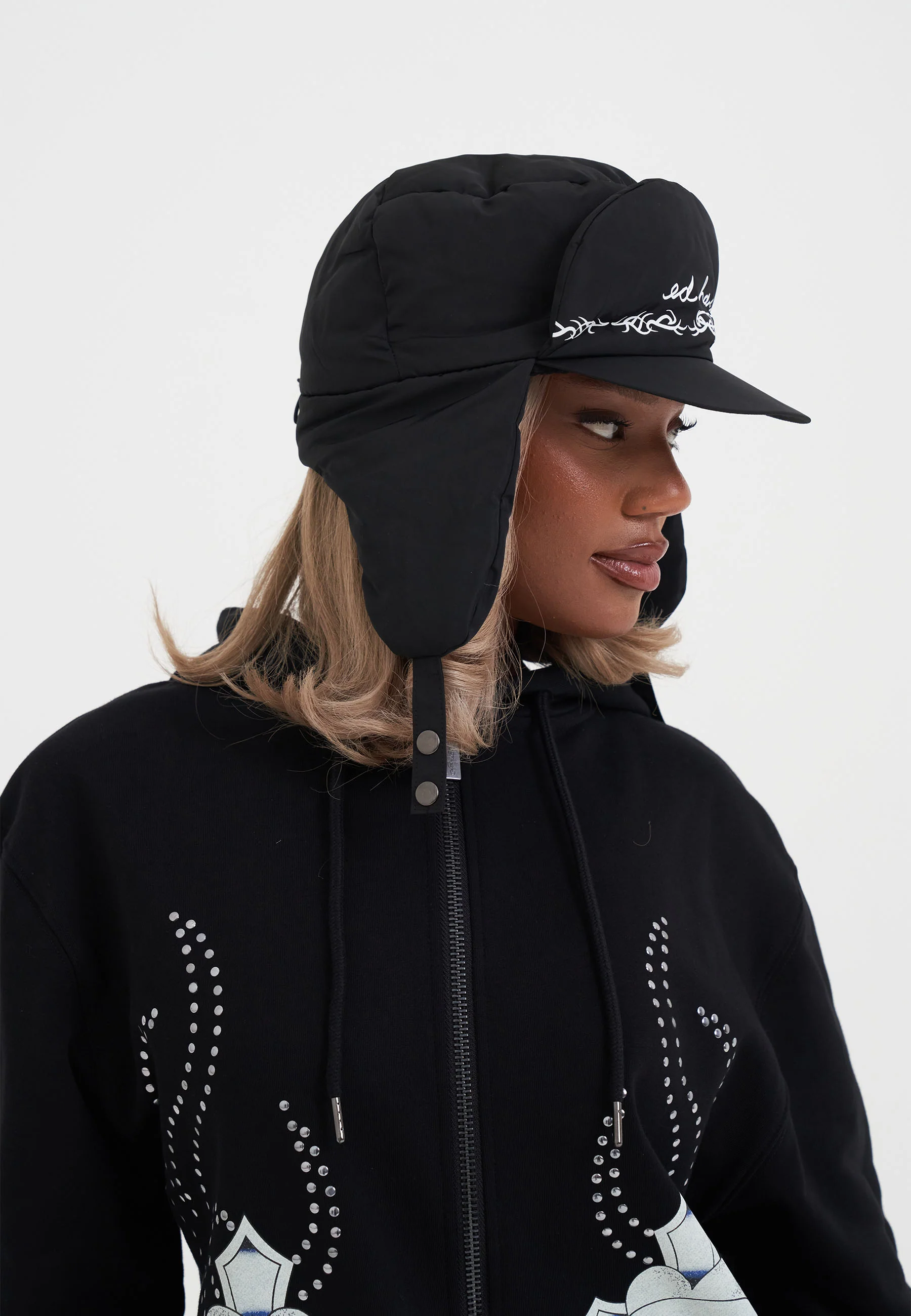 Womens Studded Floral Dragon Tracksuit Top - Black - Image 6