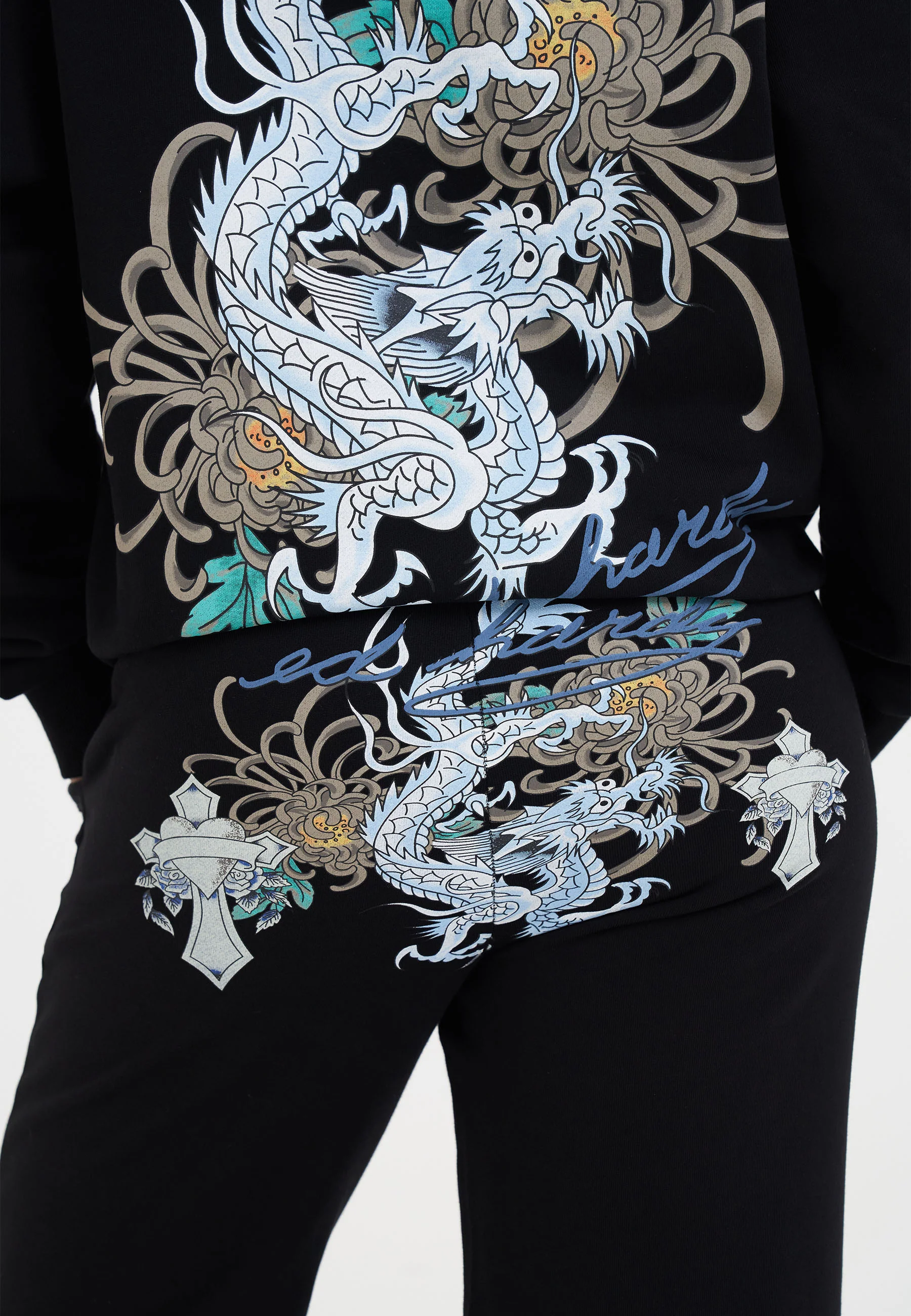 Womens Studded Floral Dragon Tracksuit Top - Black - Image 8