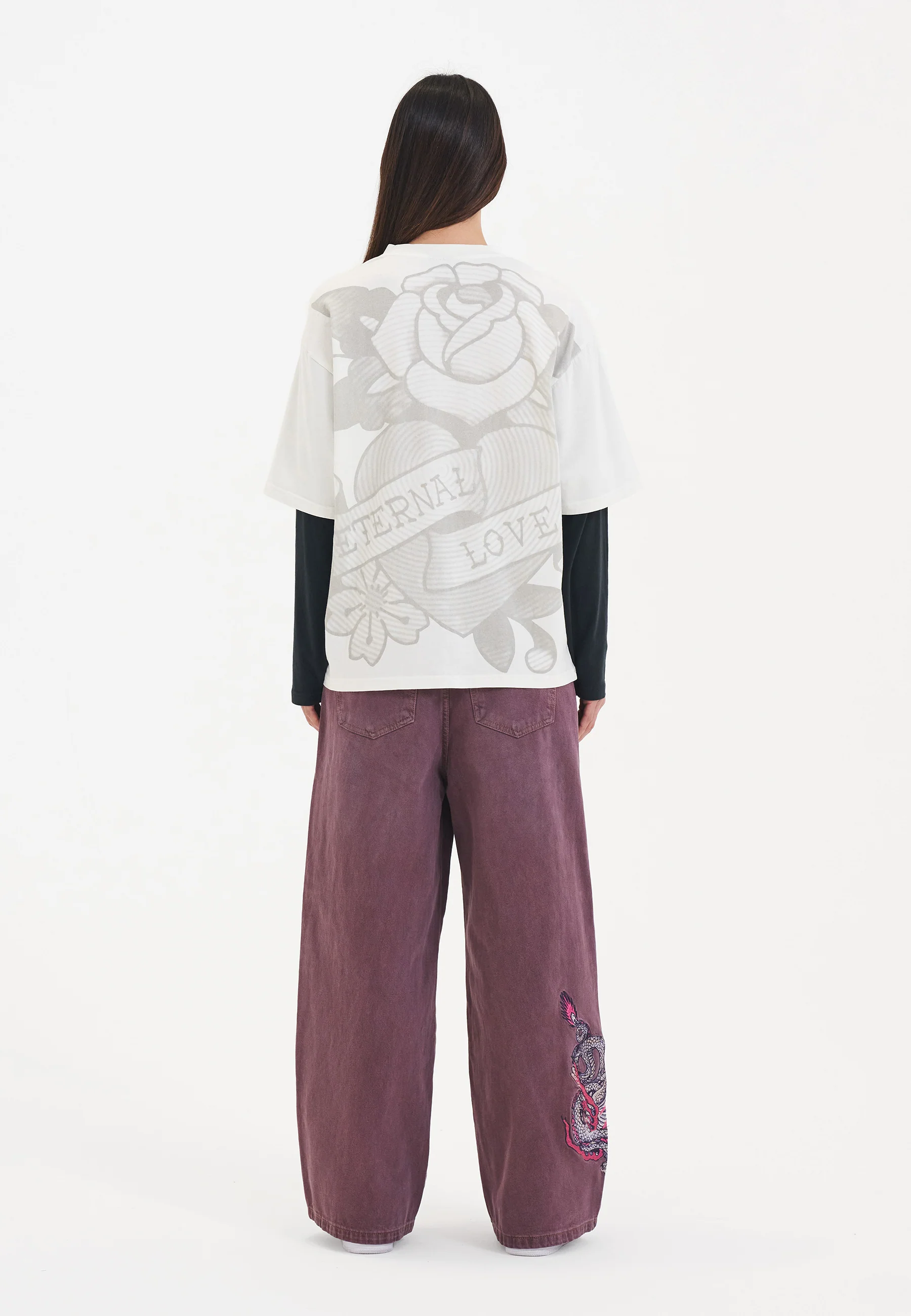 Womens Vintage Eternal Double Sleeve Relaxed Tshirt Top - White - Image 5