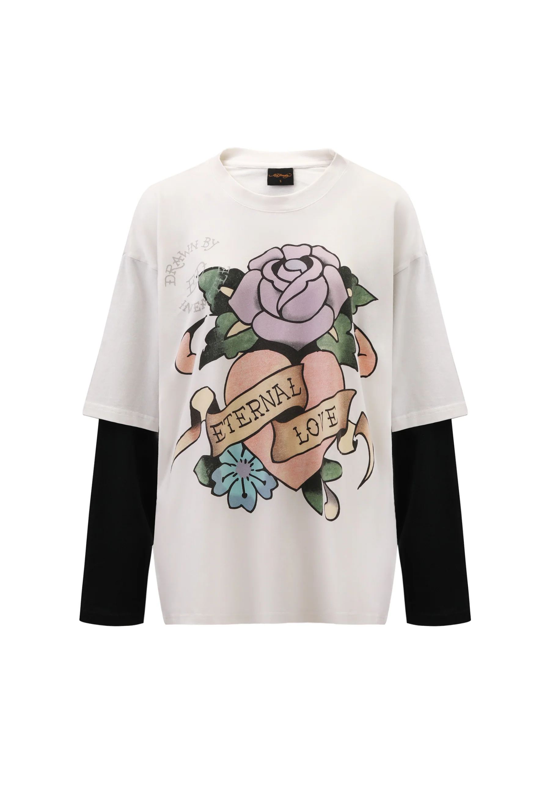 Womens Vintage Eternal Double Sleeve Relaxed Tshirt Top - White - Image 6